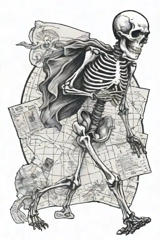 Skeleton Looking Around Holding A Map To Happiness