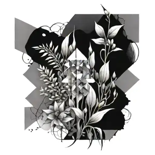 An Abstract Watercolor Interpretation Of A Garden With Geometric Shapes And Patterns