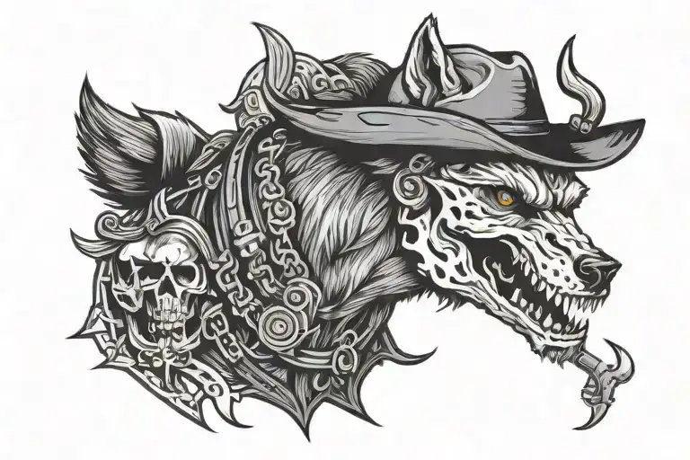 Wolf Outlaw Skull Cowboy Riding
