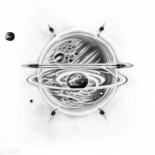 Fine Line Space Themed Spine Tattoo With Planets