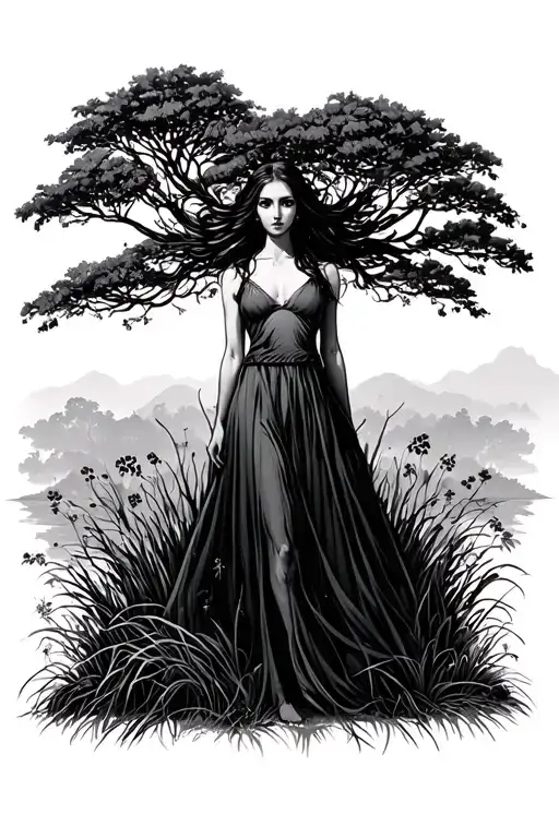 Nature And Woman Standing