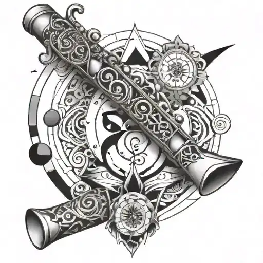 Design A Geometric Tattoo Incorporating Elements Of A Flute And Chakra Symbols