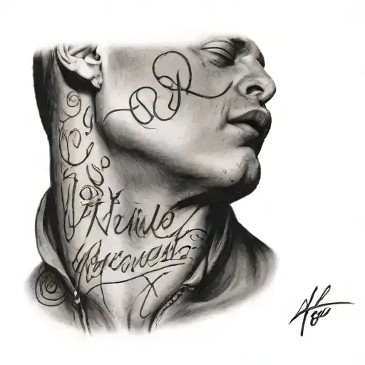 Neck Tattoo With Non Descript Cursive Writing