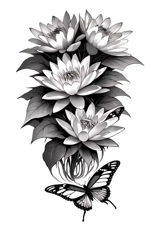 Water Lilly And Butterflies And Flowers Coming