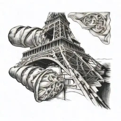 Baguettes And Croissants With Eiffel Tower In Background