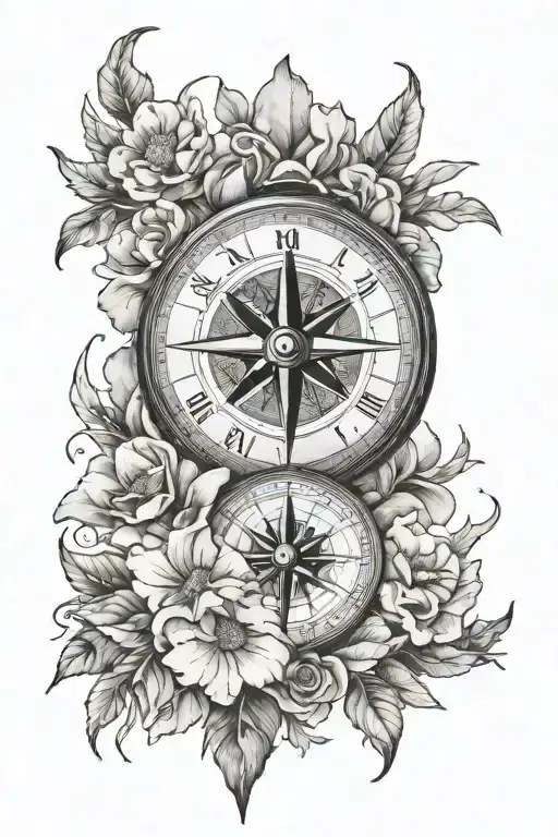 Compass With Landscape And Flowers