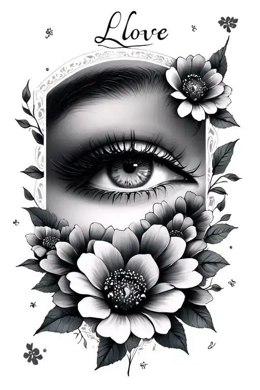 Beautiful Eyes With Flowers And The Word Love