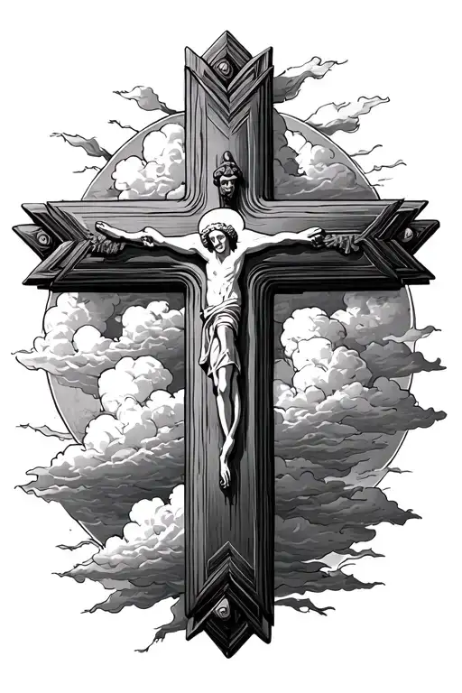 Cross With Clouds Surrounding It With A Bible Verse