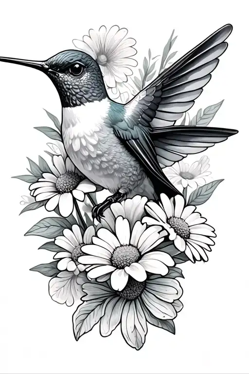 Hummingbird With Daisies And Sweet Peas