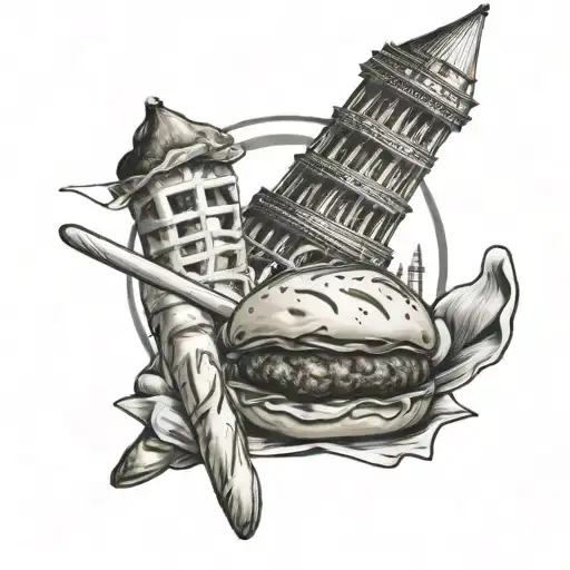 Baguettes And Croissants And A Meatball With Eiffel Tower In Background