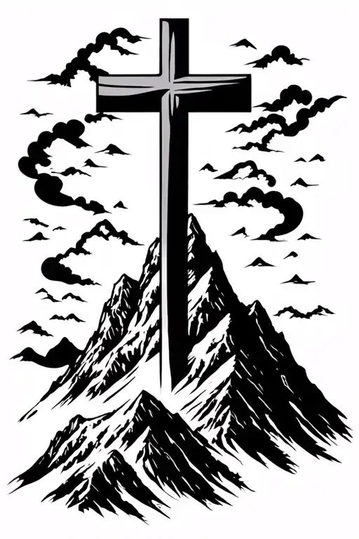 Mountain And Cross In Top