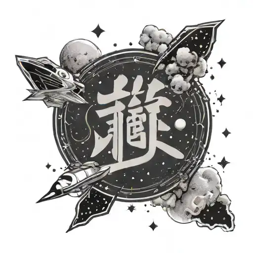 Japanese Kanji Characters Spelling Out 'Universe' With A Space-themed Background