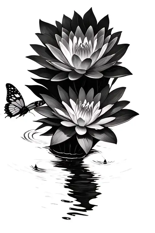 Water Lilly And Butterflies