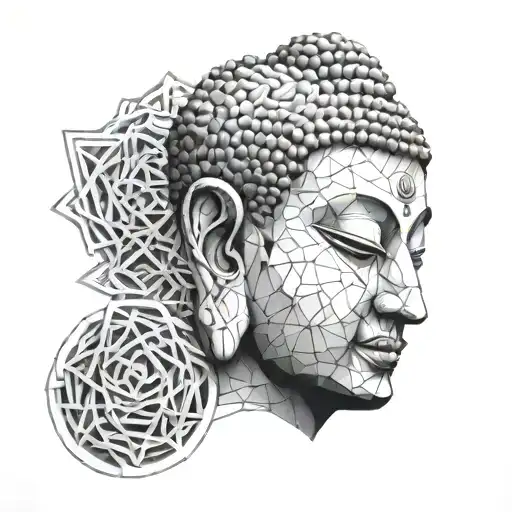 Buddha's Face Morphing Into A Geometric Symbol