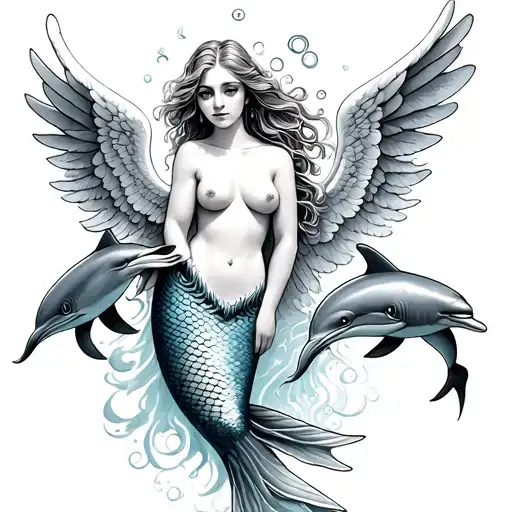 Mermaid Angel With Dolphins