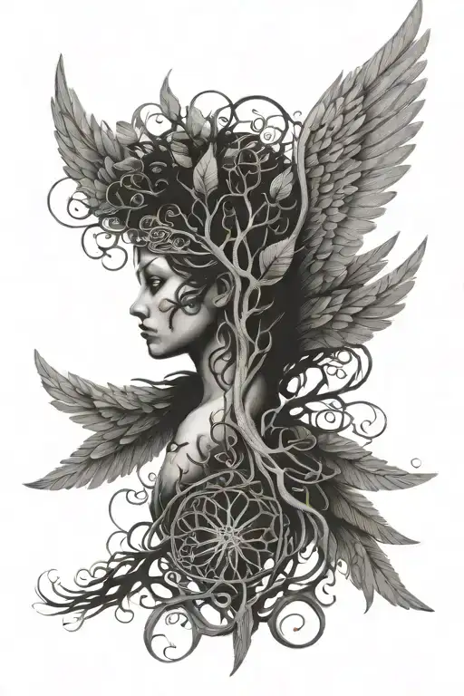 Valkyrie Wings With Tree Of Life Intertwined