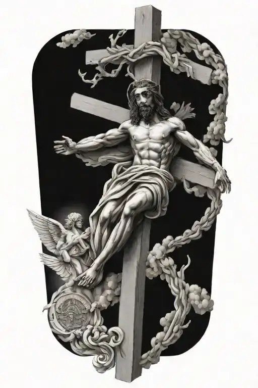 Jesus On Cross With Angles Flying