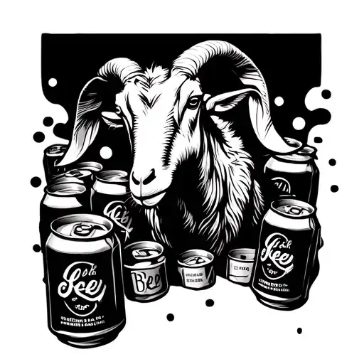 Thin Line Goat Stiletto With Empty Beer Cans Surrounding Him No Shading Or Details