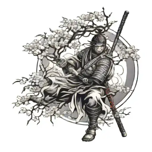 Samurai Leaning Against A Cherrytree