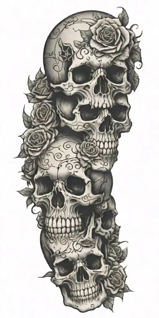 Design A Tattoo Showcasing A Collection Of Different Skulls Adorned With Various Crosses And Roses