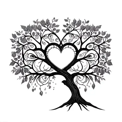 Tree Of Life Intertwined With Heart And Owl