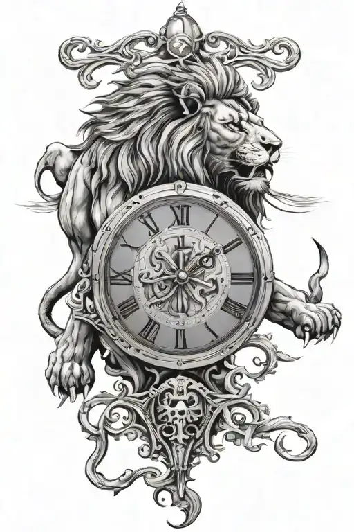 A Clock With Roman Numerals From Which A Lion's Head Emerges With Its Mouth Open