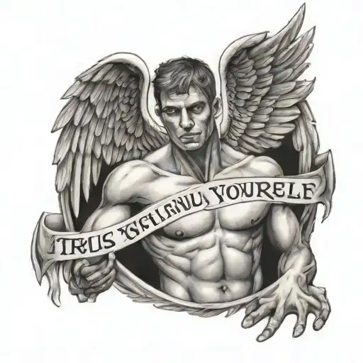 Topless Male Angel With A Banner Underneath 'Trust Yourself'