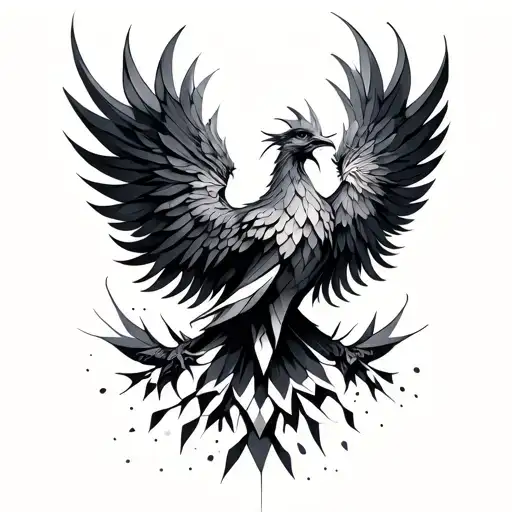 Realistic Tattoo Of A Phoenix With Geometric Elements