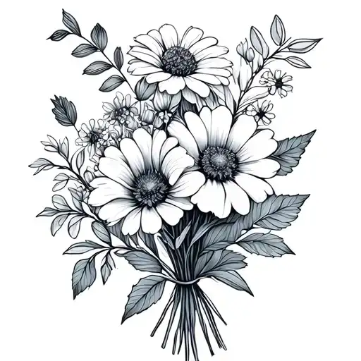 Fine Line Birth Flower Bouquet With March April And May