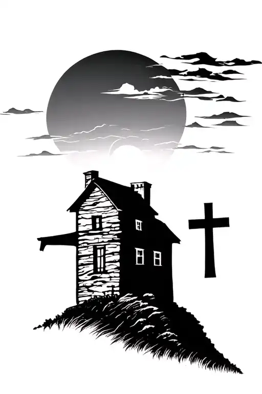 Sun Setting Behind The Three Cross On The Hill