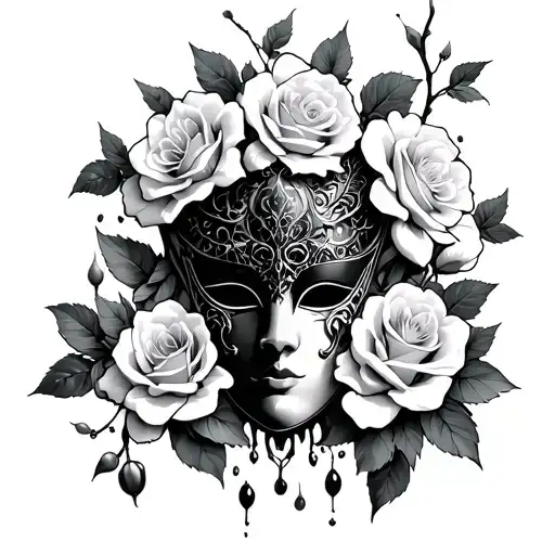 Gothic Mask With Roses And Cherry Blossoms Pedals Falling