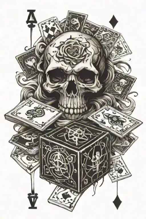 Death And The Devils Play Cards On A Table Of Dice
