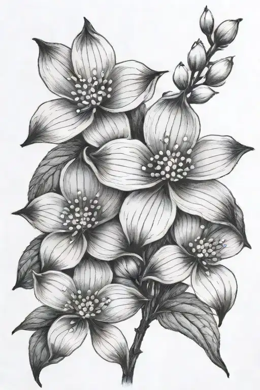 Realistic Black And White Flowering Dogwood