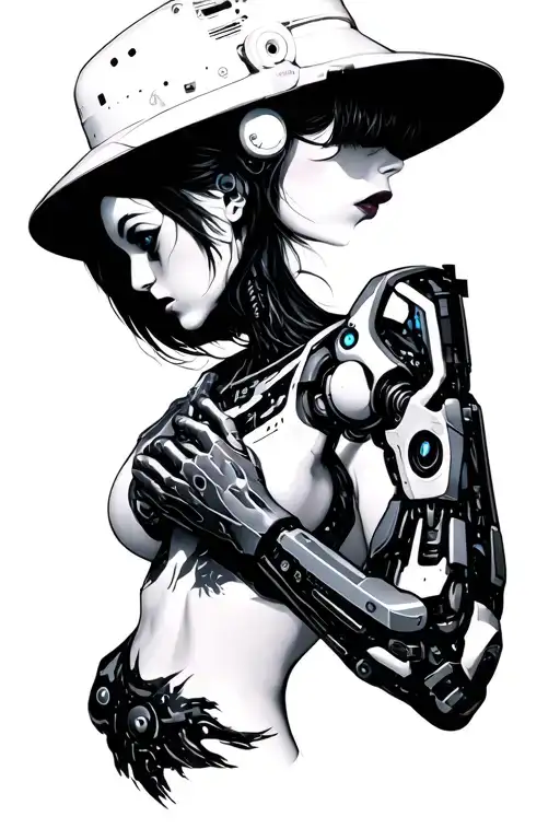 Cyberpunk Lady With Robotic Arm And Neck