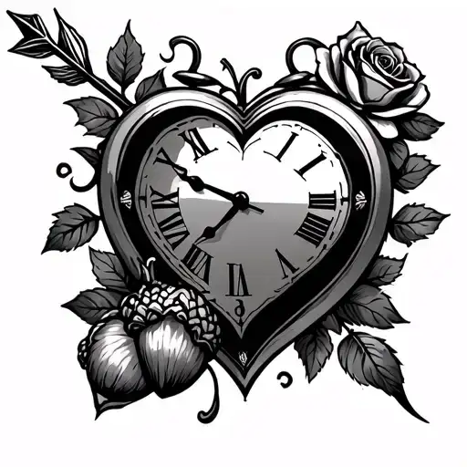 Clock Heart Arrow Rose And Acorn