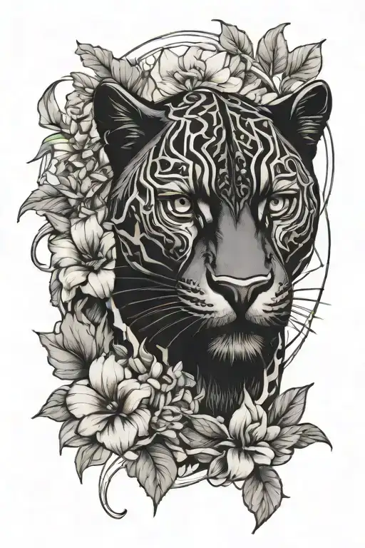 Black Panther And Flowers Intertwined