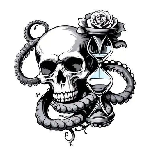 Skull And Tenticles With Hourglass