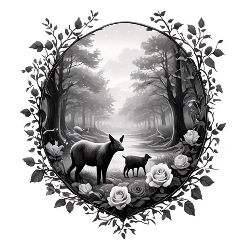 Vines And Roses Forest Scene With Animals