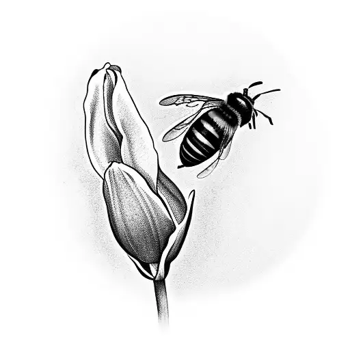 Closed Tulip With A Bee