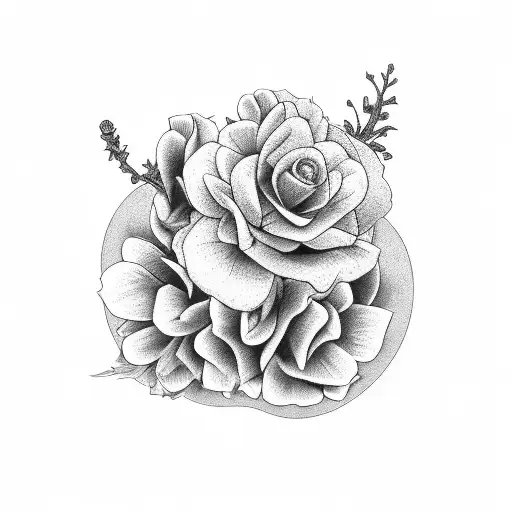 A Black And Grey Depiction Of A Heart Made Of Larkspur Flowers