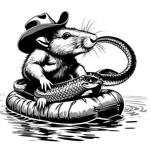 Cowboy Rat Riding A Rattlesnake On A White Water Raft
