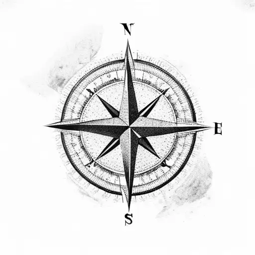 A Compass Rose Made Of Black And Grey Waves