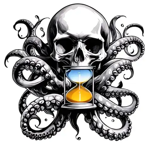 Skull And Tenticles With Hourglass