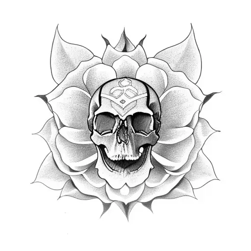Skull With Small Lotus Flower