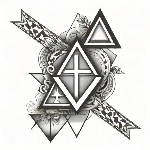 Three Triangles And A Cross With A Thin Line And A Thick Line