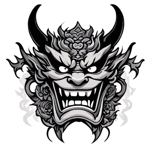 Chinese Demon Mask Simple Outline