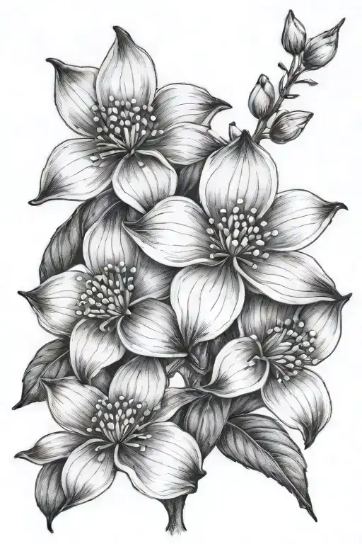 Realistic Black And White Flowering Dogwood Flower