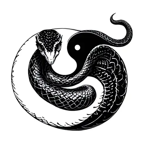 Snake With Yin Yang Symbol Merging Together Symbolizing