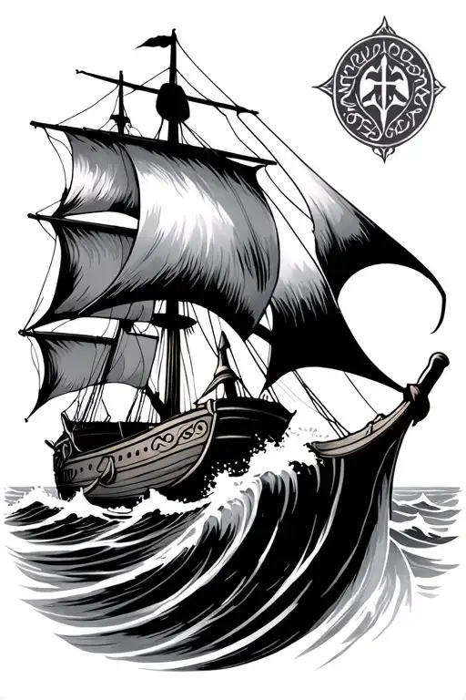 Viking Male Above Viking Ship Sailing Through Stormy Sea