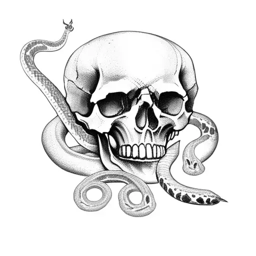 Skull With A Dagger Through It Surrounded By A Snake